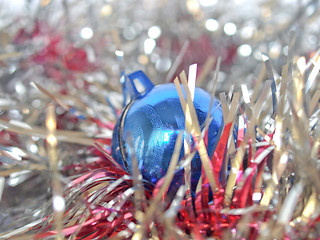 Image showing Christmas bauble and tinsel