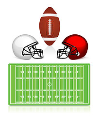 Image showing american football field, ball and helmet