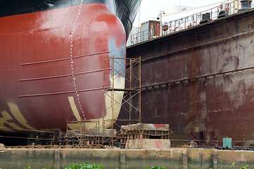 Image showing Detail of ship in a floating dock