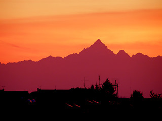 Image showing Mountain sunset skyline