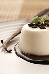 Image showing Panna Cotta with chocolate and vanilla beans