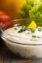 Image showing Delicious cream cheese with chives and vegetables