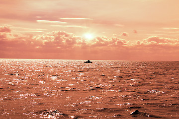 Image showing fishing in the lake at sunset