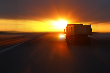 Image showing cars at sunset highway