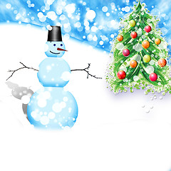 Image showing christmas snowman and christmas tree