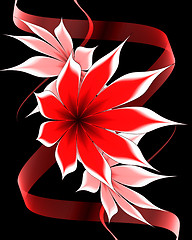 Image showing abstract flower and  ribbon on a black background