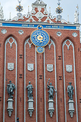 Image showing Statues at the famous House of the Blackheads in Riga, Latvia.