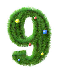 Image showing 9 number made of christmas tree branches