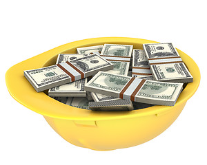 Image showing Yellow helmet full of dollars