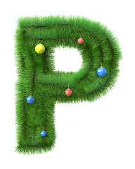 Image showing P letter made of christmas tree branches