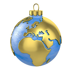 Image showing Christmas ball shaped as globe or planet, Europe part