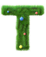 Image showing T letter made of christmas tree branches