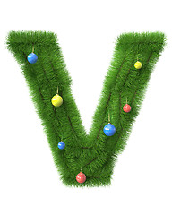 Image showing V letter made of christmas tree branches