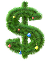 Image showing Dollar symbol made of christmas tree branches