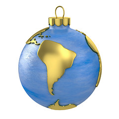 Image showing Christmas ball shaped as globe or planet, South America part