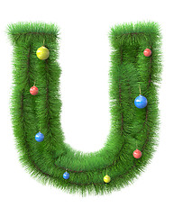 Image showing U letter made of christmas tree branches