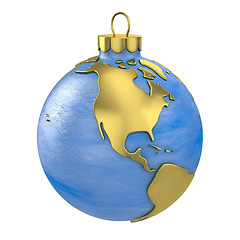 Image showing Christmas ball shaped as globe or planet,North America part