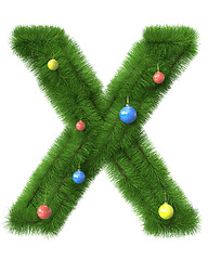 Image showing X letter made of christmas tree branches