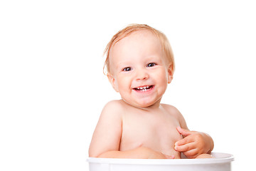 Image showing Happy small boy having bath