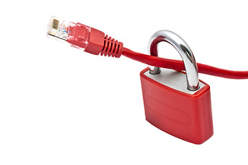 Image showing Red padlock and USB plug