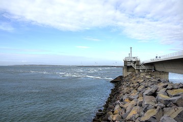 Image showing Dam, sea and wind green energy in Zeeland