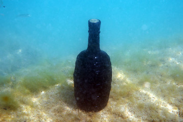 Image showing A bottle of wine under the water.