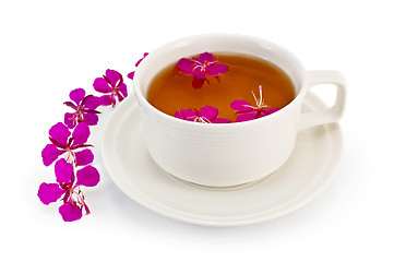 Image showing Herbal tea in a white cup with fireweed
