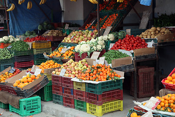 Image showing Fresh fruits and vegetables on a traditional market, El-Jem, Tunisia