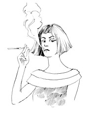 Image showing woman smoking a cigarette