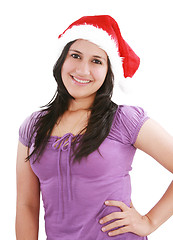 Image showing Beatiful girl in the Santa Claus hat 