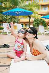 Image showing Mother and Daughter Playing in the Pool 