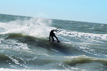 Image showing Silhouette of kite surfer