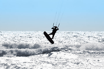 Image showing Silhouette of kite surfer