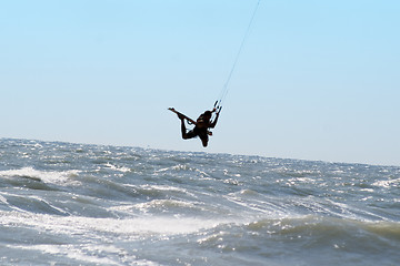 Image showing Silhouette of kite surfer