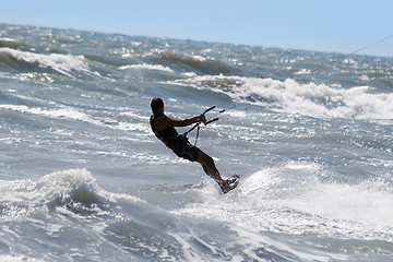 Image showing Silhouette of kite surfer