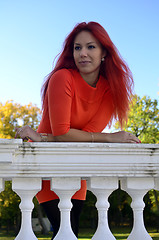 Image showing Redhead girl standing at the railing