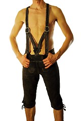 Image showing  Leather trousers with naked upper body