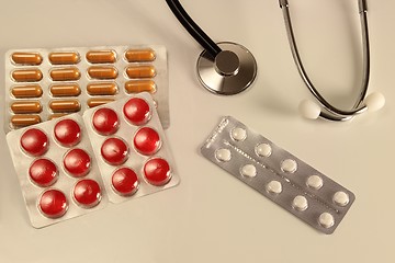 Image showing Pills and Stethoscope