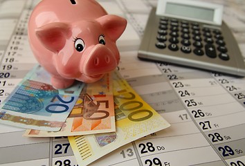 Image showing Piggy Bank with calculator