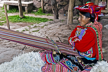 Image showing Peruvian woman weaving