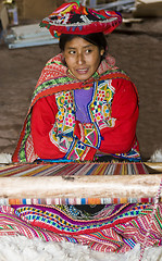 Image showing Peruvian woman weaving