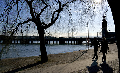 Image showing Walking along the water