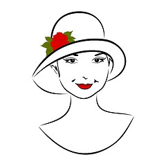 Image showing vintage girl face in hat with rose