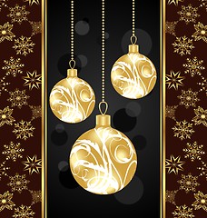 Image showing Christmas card with gold balls