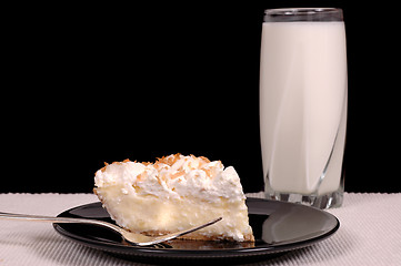 Image showing Pineapple coconut cream pie and milk