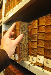 Image showing old books in a library