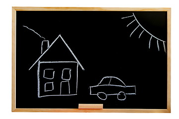 Image showing blackboard with house drawing