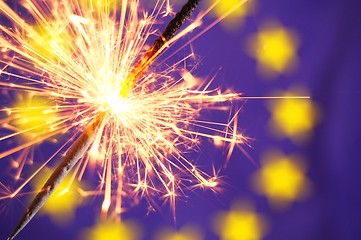 Image showing eu flag and sparkler