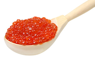 Image showing salmon caviar in a wooden spoon