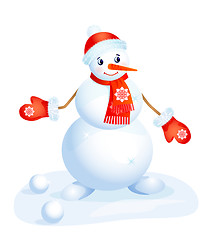Image showing cut  smiling snowman  in the red cup and mittens
